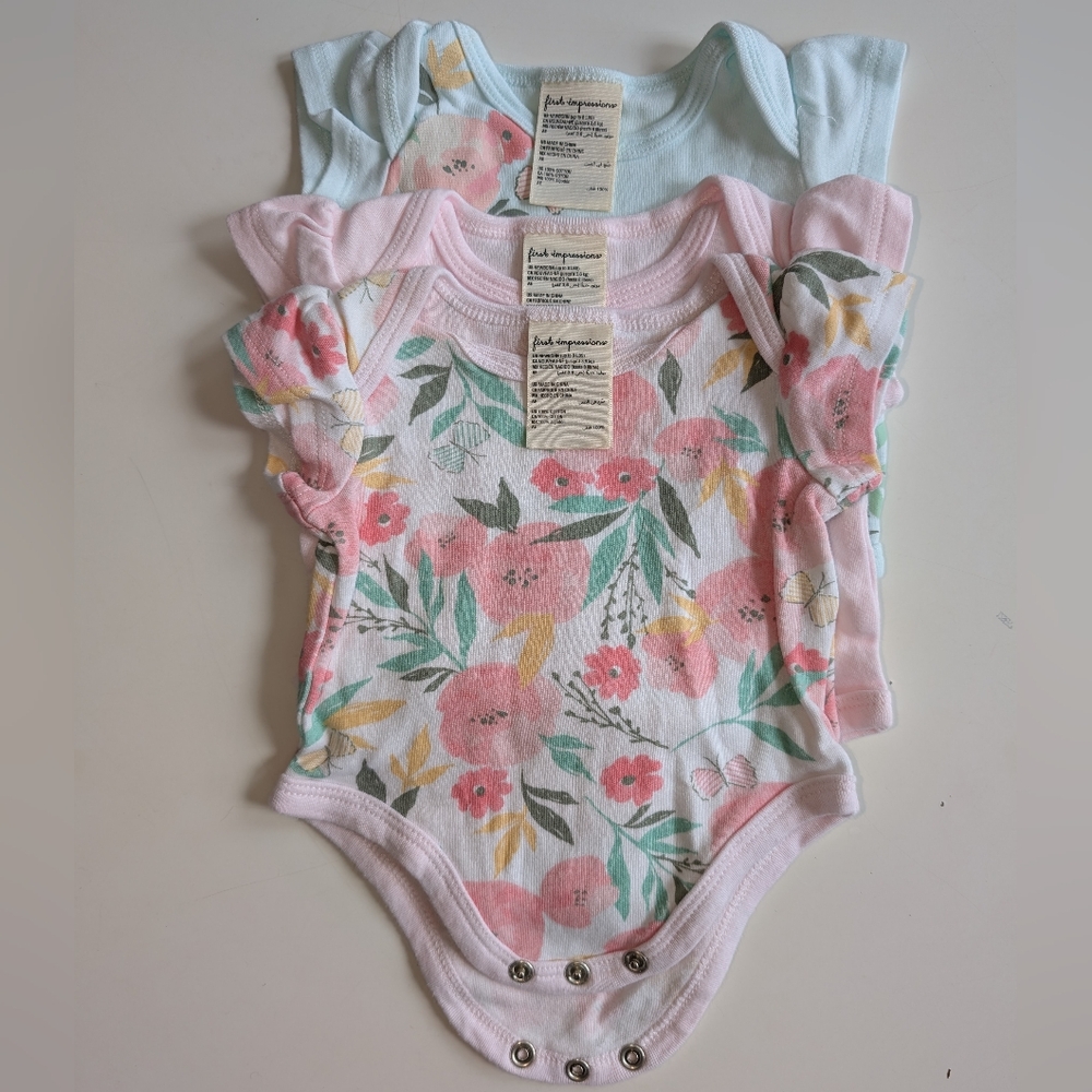Floral Pink and Blue Newborn Onesies Set